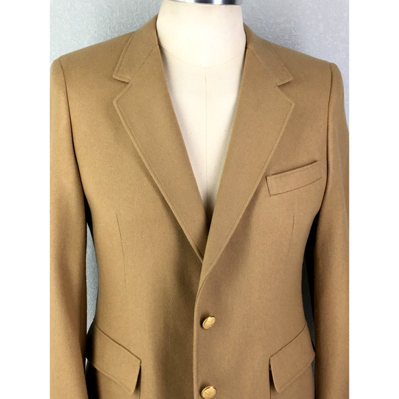 Size 16 Woolrich USA Womens 2 Button Pure Wool Blazer Jacket Sand Tan - Picture 14 of 14